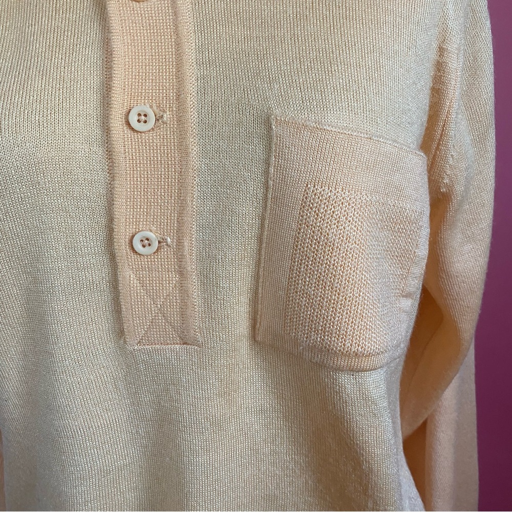 🌈4/$20🌈 Vintage 70s/80s Preppy Pastel Tangerine Orange Sweater Knit Polo M - Picture 4 of 14